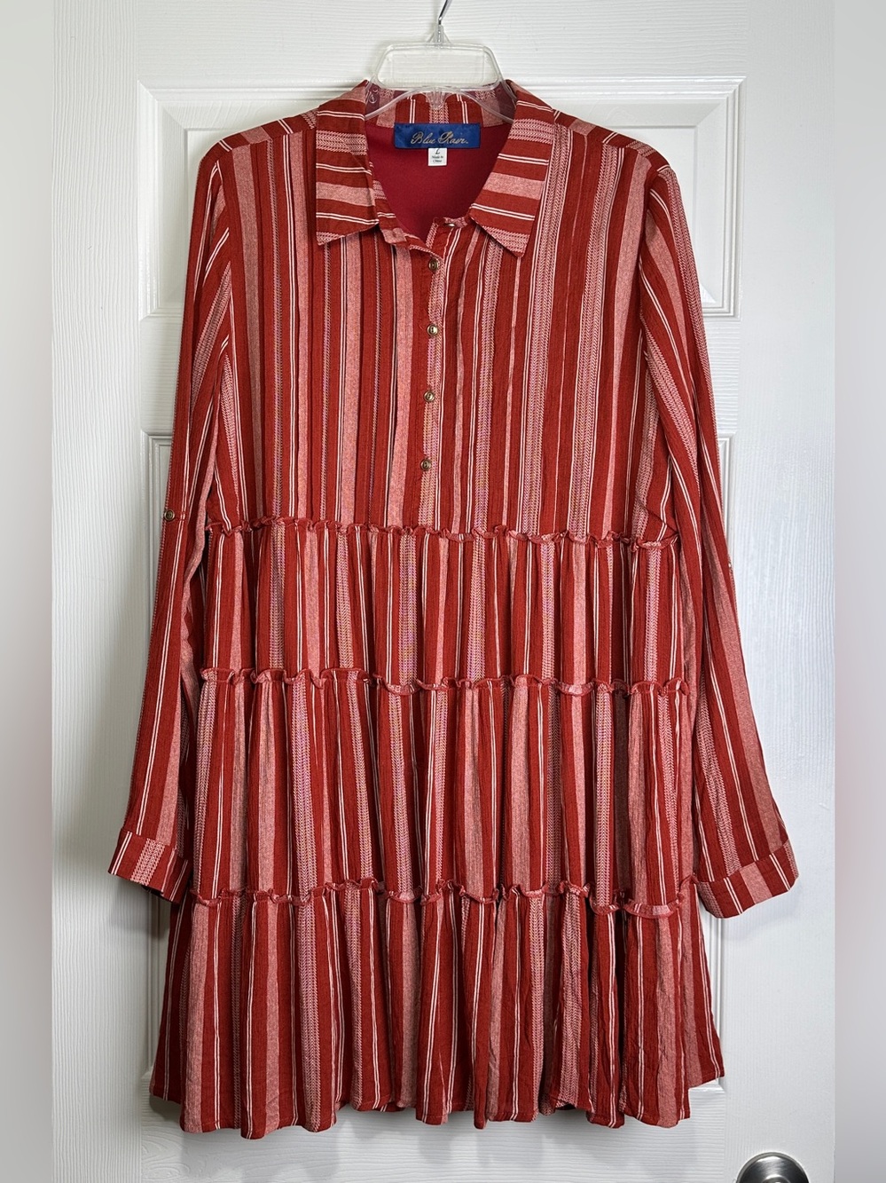 Blue Rain Women's Red Stripe Tiered Peasant Summer Dress